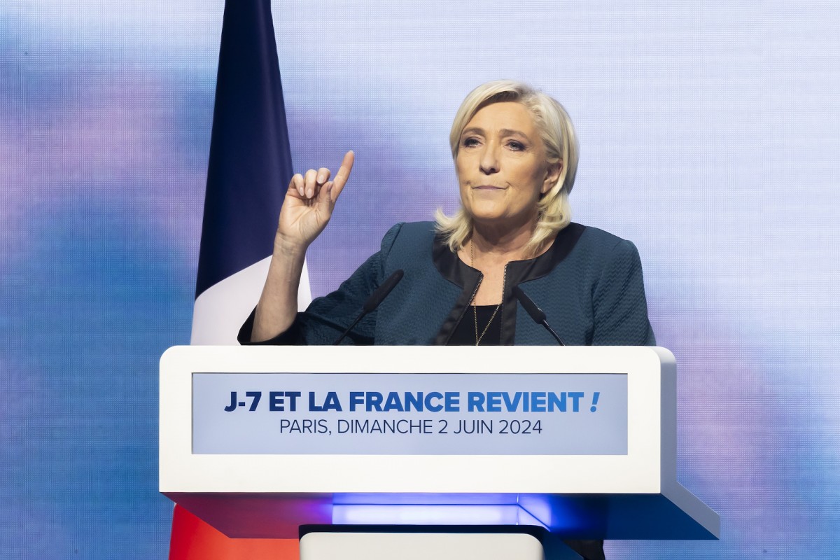 Marine Le Pen en un acto de Agrupación Nacional.