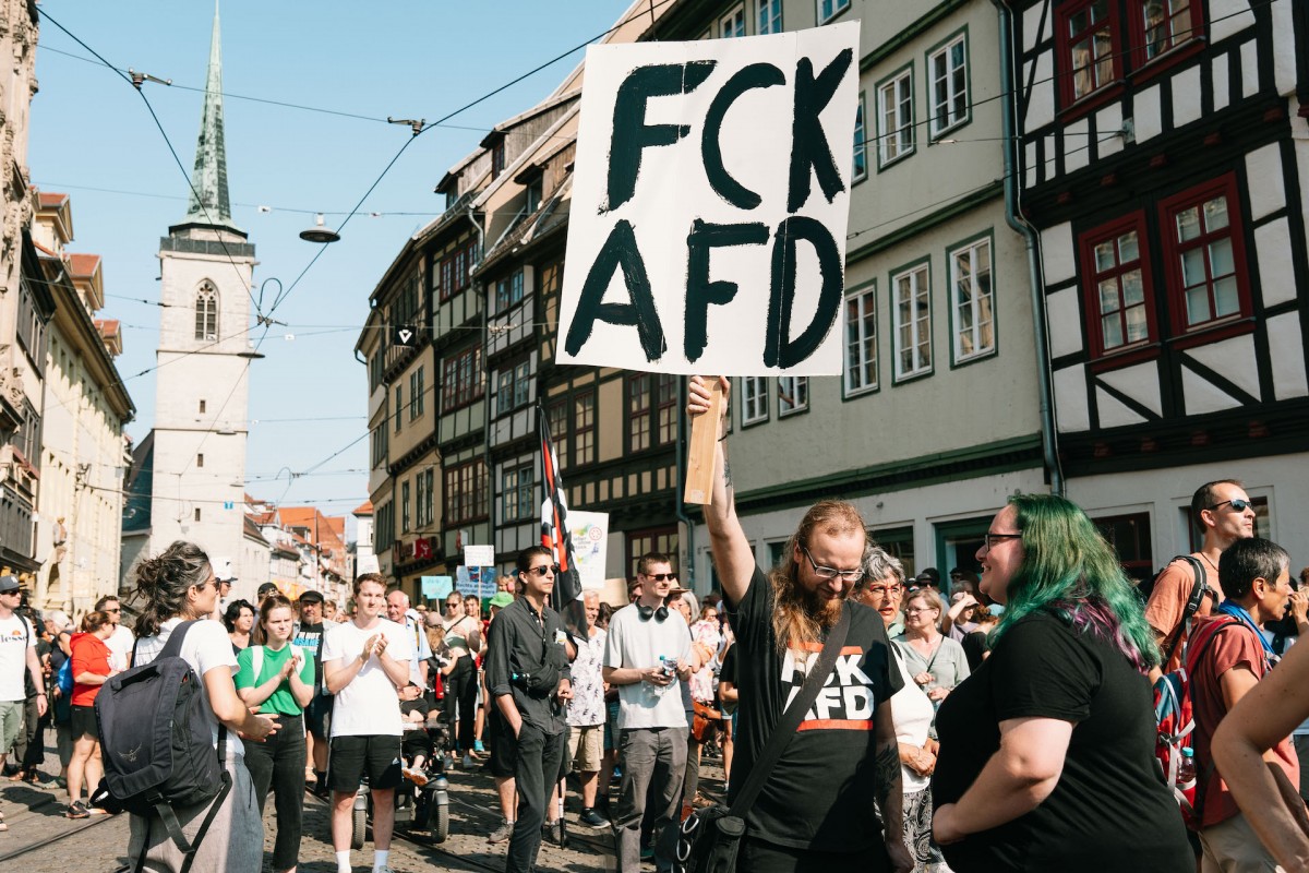 Manifestación antifascista contra la AfD en Erfurt.