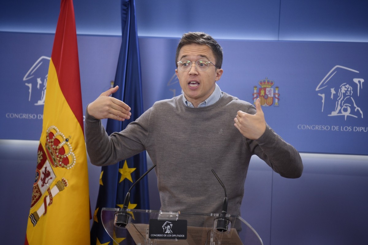 El portavoz de Sumar en el Congreso, Íñigo Errejón, durante una rueda posterior a la reunión de la Junta de Portavoces.