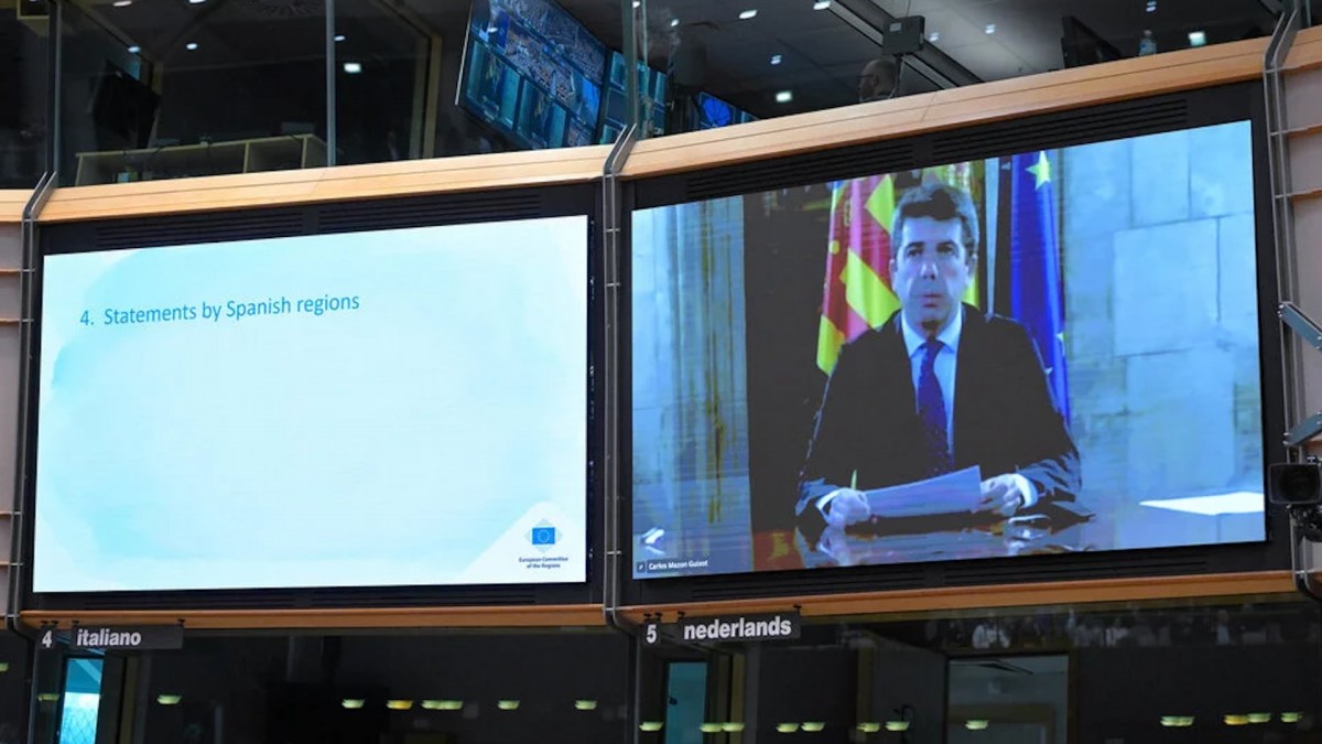 Carlos Mazón interviene en el pleno en Bruselas del Comité de las Regiones.