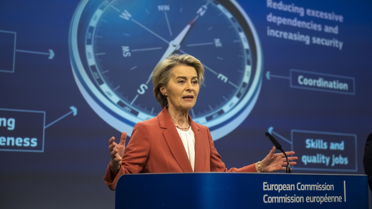 Ursula von der Leyen durante una rueda de prensa posterior a la reunión semanal del Colegio de Comisarios, el pasado 29 de enero.