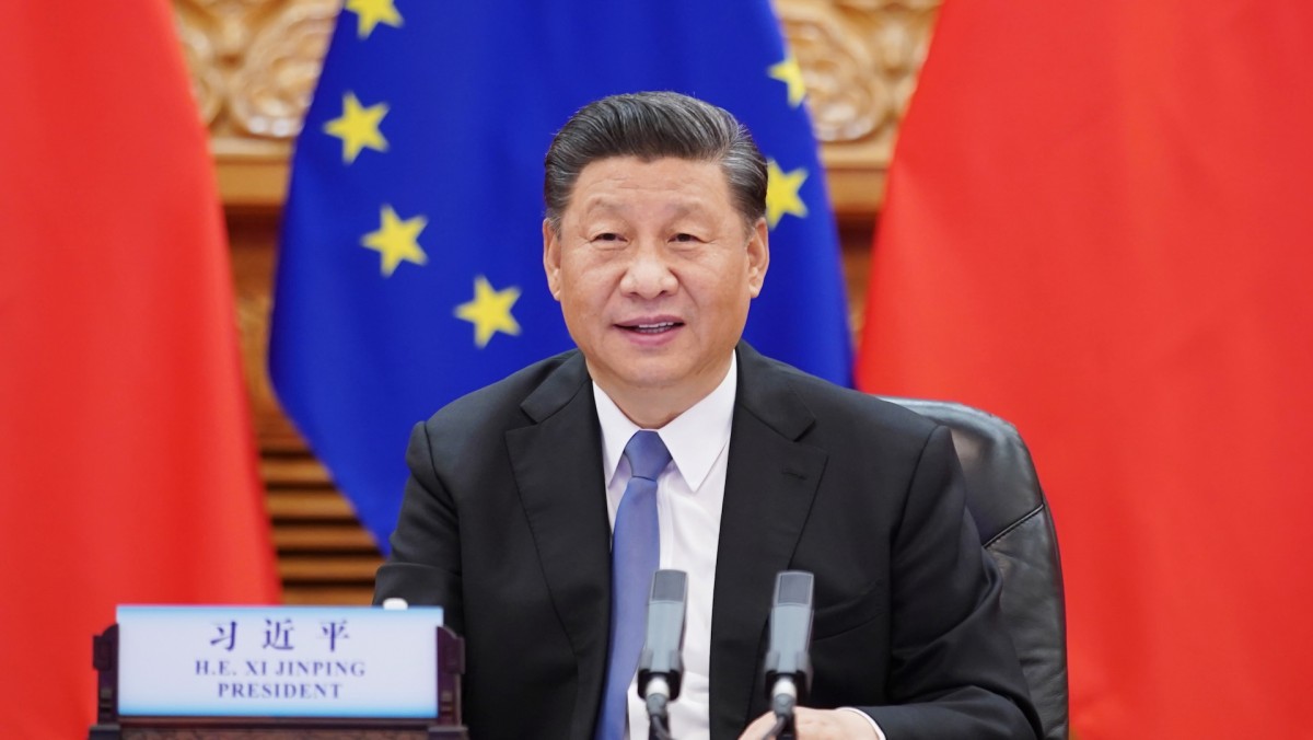 President Xi Jinping at an online meeting with European Commission President Ursula von der Leyen. June 2020.