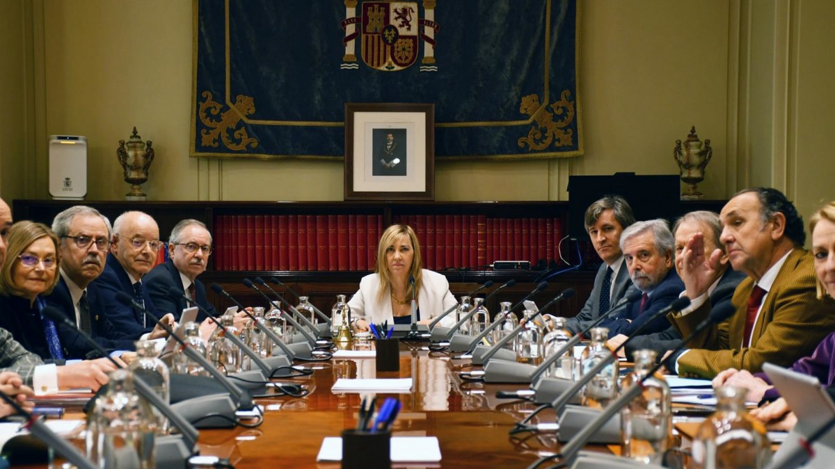 La presidenta del CGPJ, Isabel Perelló, durante el pleno extraordinario que celebra el Consejo General del Poder Judicial, el pasado 5 de febrero.
