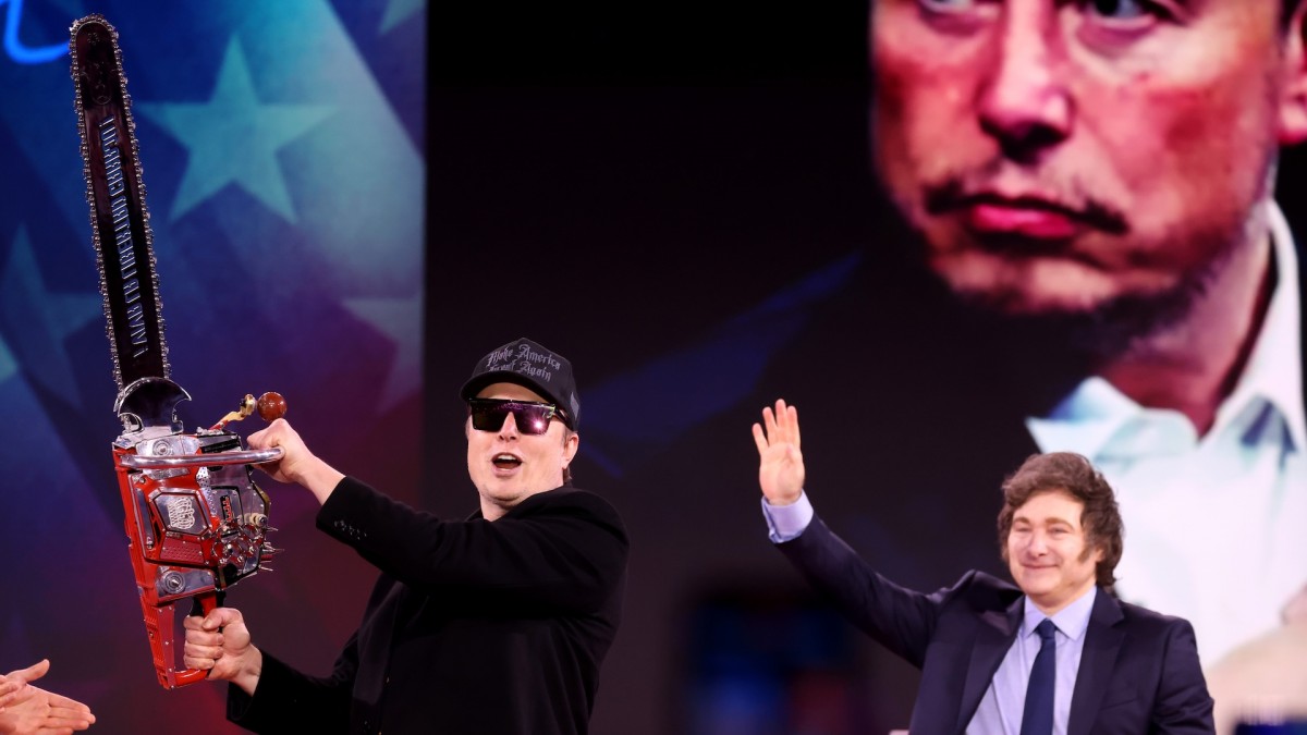 Javier Milei junto al segundo de abordo de Donald Trump, Elon Musk, en la CPAC 2025.