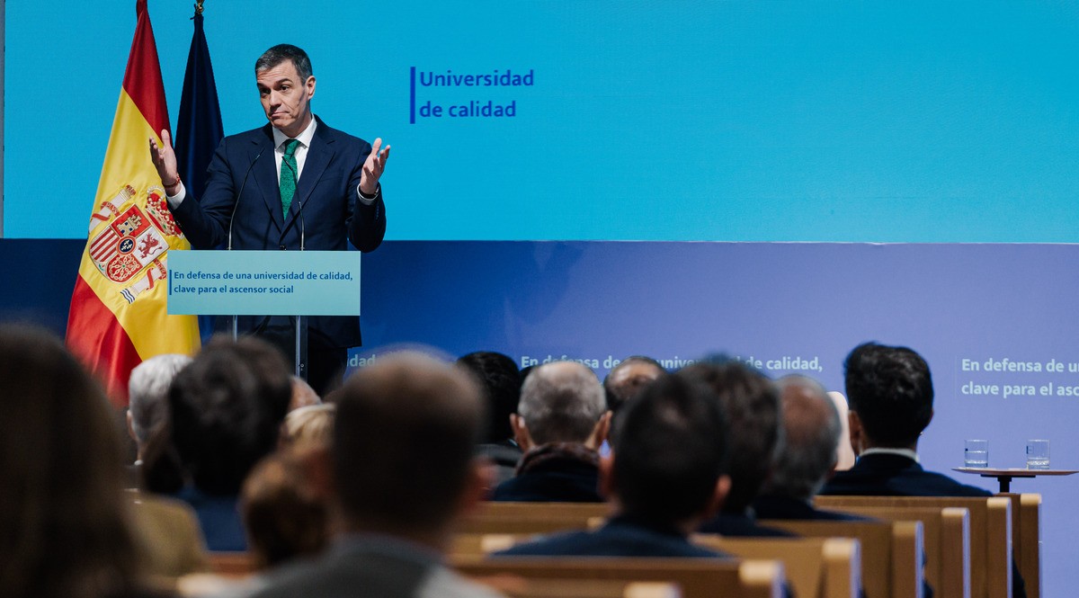 Sánchez durante el acto 'En defensa de una universidad de calidad, clave para el ascensor social' el pasado 31 de marzo.