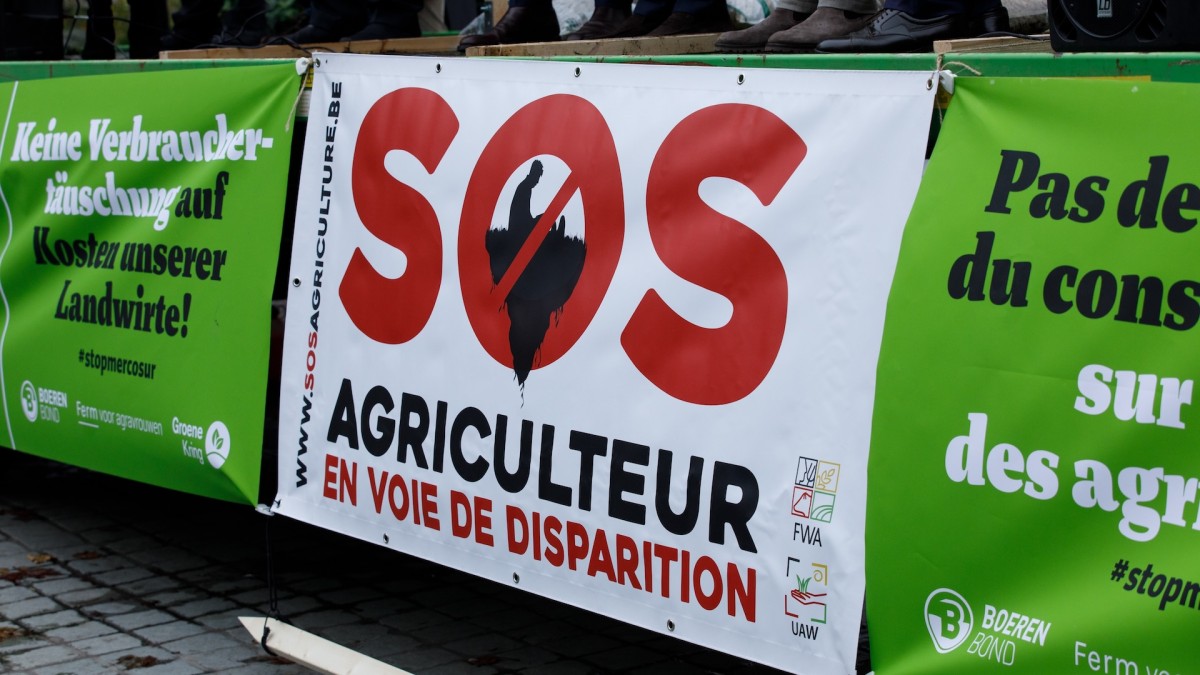 Protests in Brussels ahead of the signing of the free trade agreement between the European Union and Mercosur.