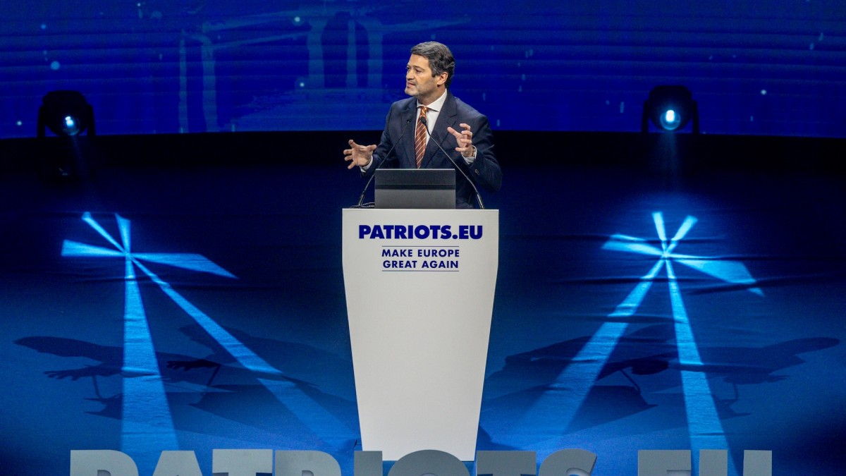André Ventura, lider de Chega, durante un encuentro de Patriots en Madrid, el pasado febrero.