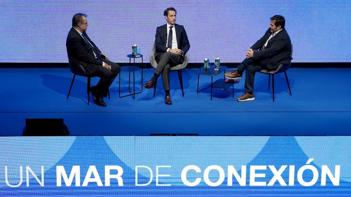 Marc López Plana, Javier Colomina and Albert Sáez during the Mediterranean Economic and Social Forum.