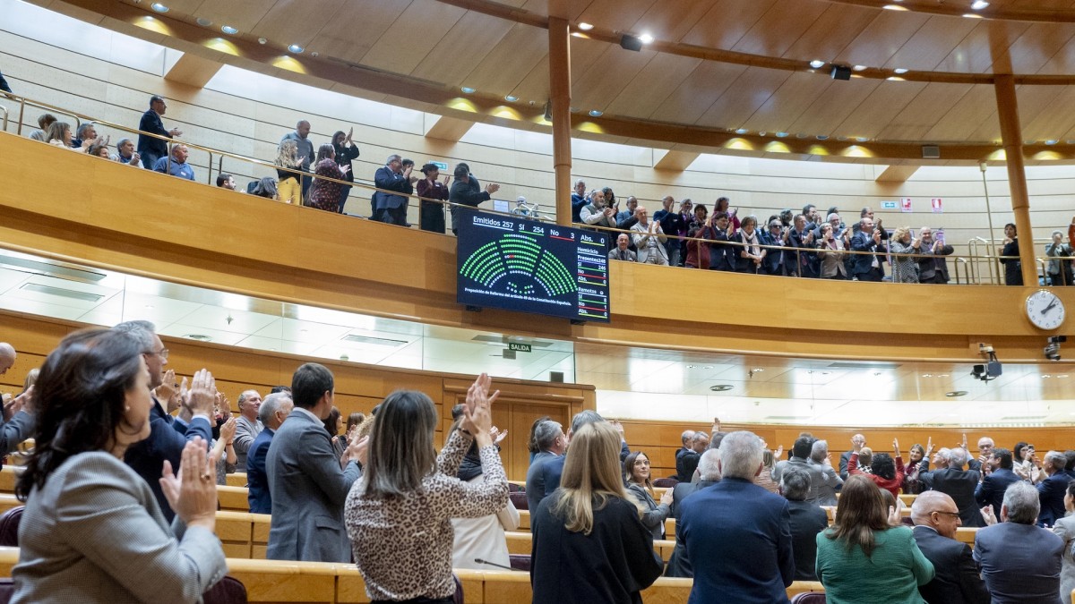 Senadoras y senadores aplauden a la tribuna tras la aprobación de la reforma del artículo 49 de la Constitución, uno de los pocos ejemplos de consenso impulsados por la ciudadanía de los últimos años. | Alberto Ortega / Europa Press / ContactoPhoto