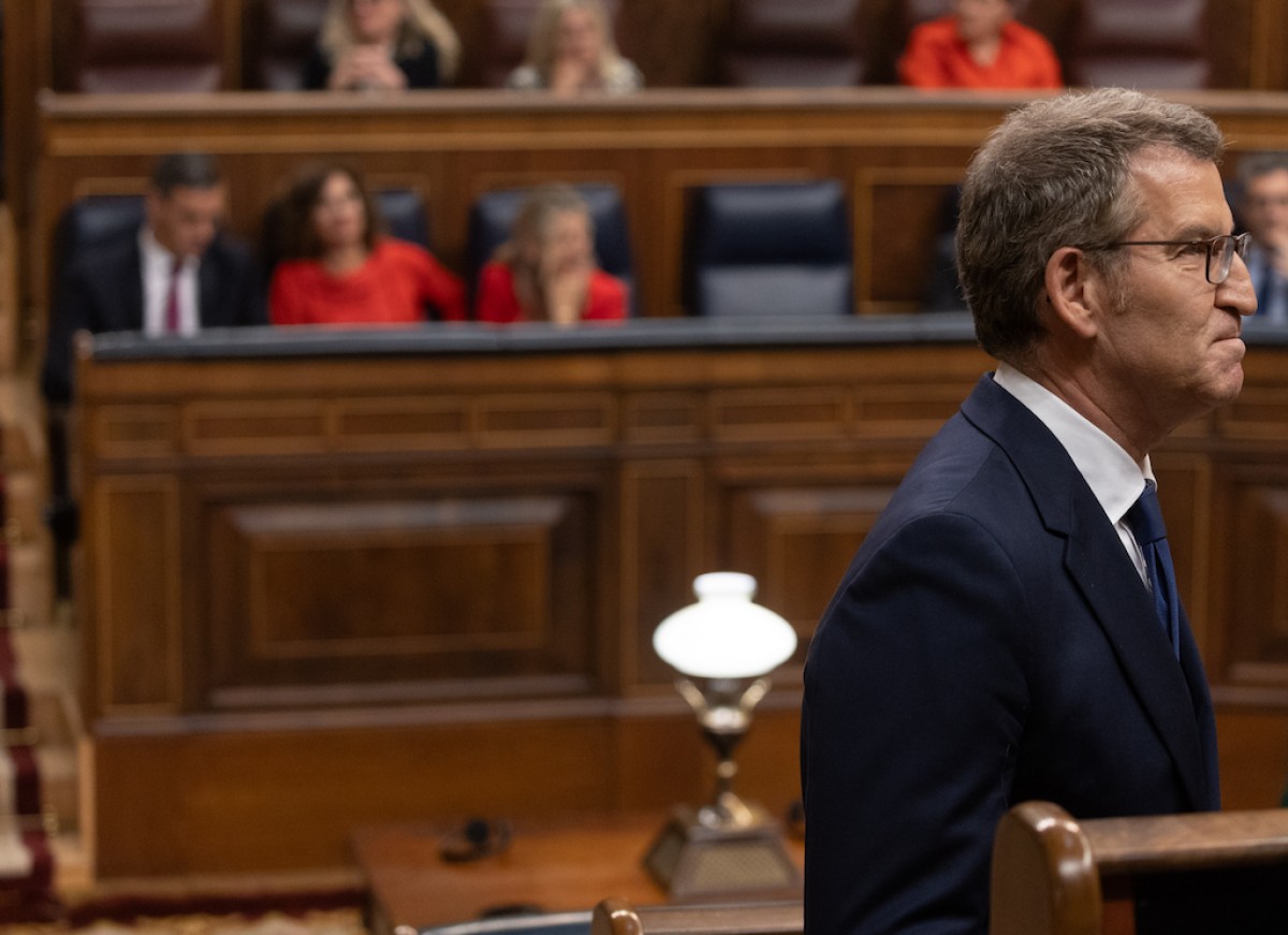 Pedro Sánchez y Alberto Núñez Feijóo en el Congreso.