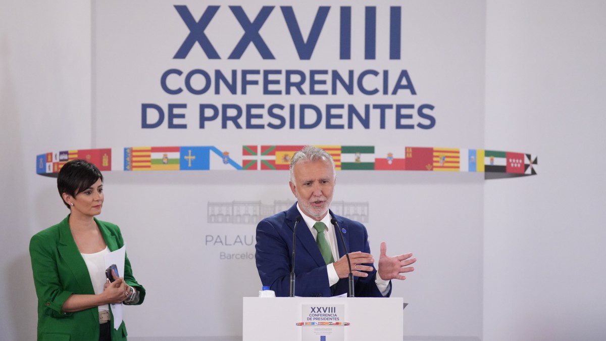 El ministro de Política Territorial y Memoria Democrática, Ángel Víctor Torres, ofrece una rueda de prensa posterior a la reunión de la XXVIII Conferencia de Presidentes.