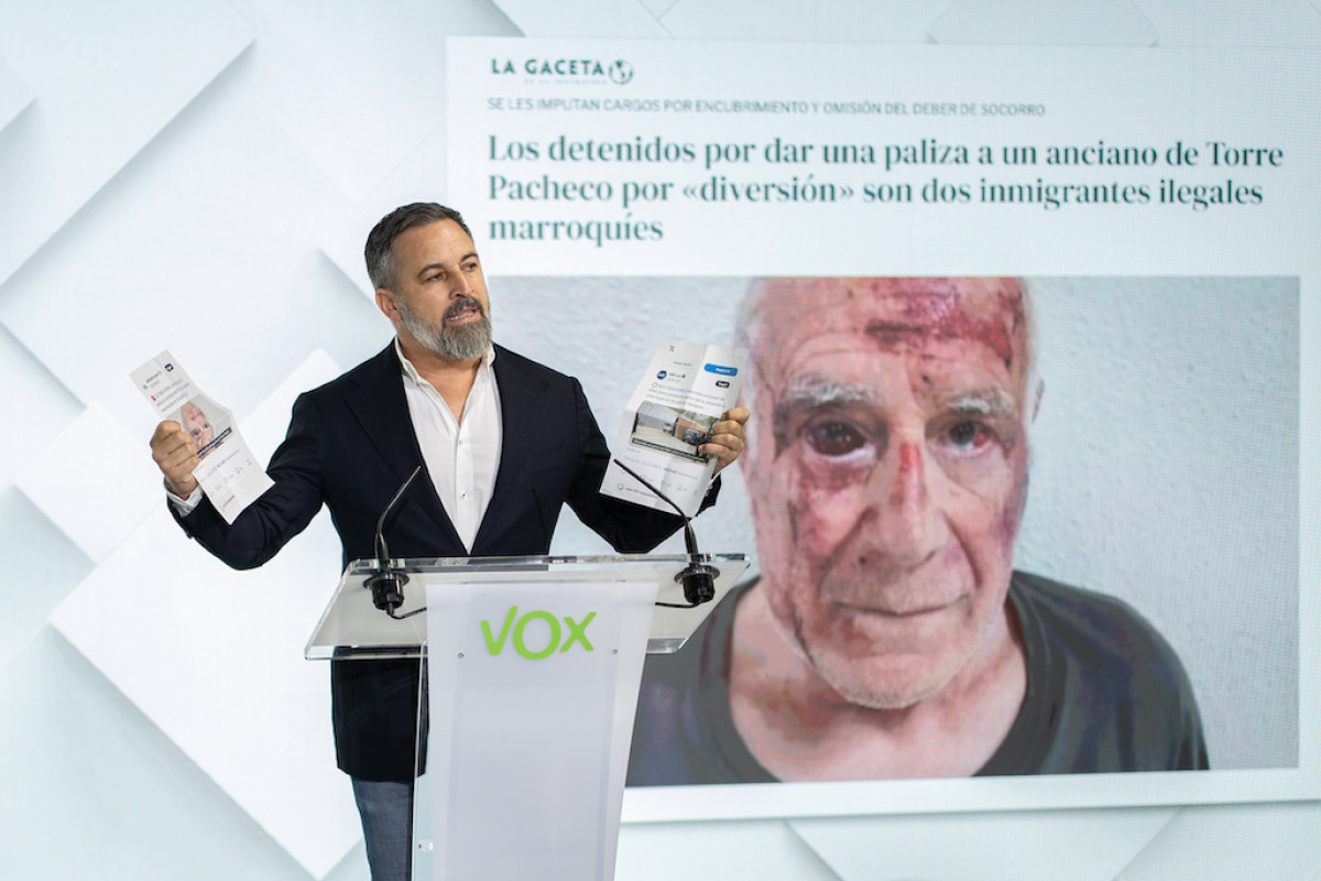 Abascal valora en rueda de prensa los altercados de las últimas noches en Torre-Pacheco (Murcia).