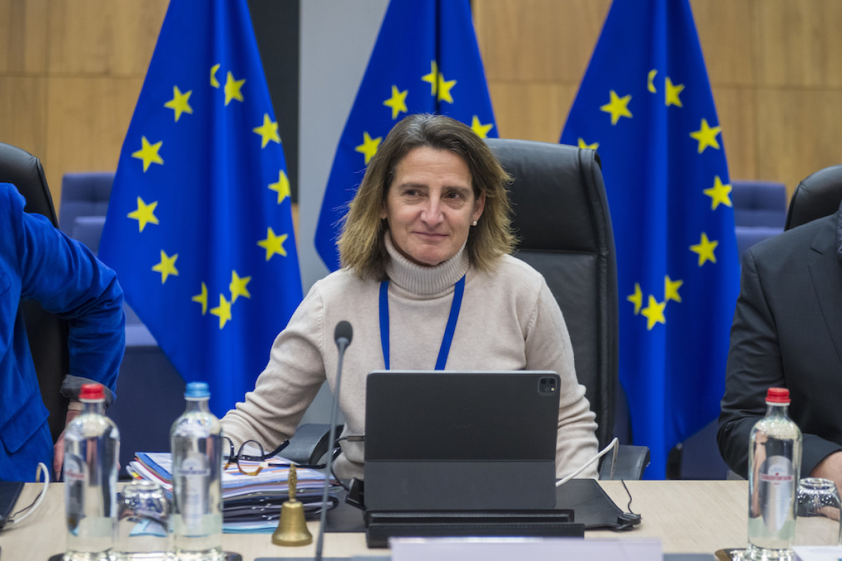 Teresa Ribera Rodríguez, vicepresidenta ejecutiva de la Comisión Europea, preside  la reunión semanal del Colegio de comisarios en la sede de la Comisión Europea en Bruselas.