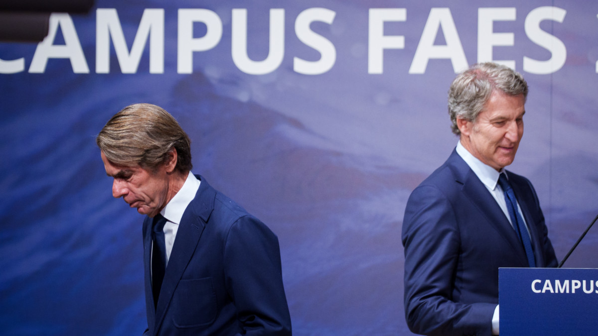 José María Aznar y Alberto Núñez Feijóo durante el acto de FAES. | Matias Chiofalo / Europa Press / ContactoPhoto