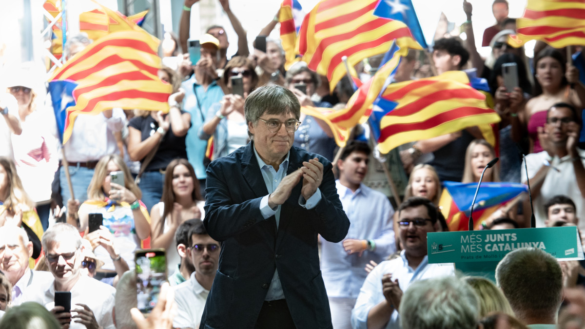 Carles Puigdemont en el V aniversario del partido Junts el pasado verano.