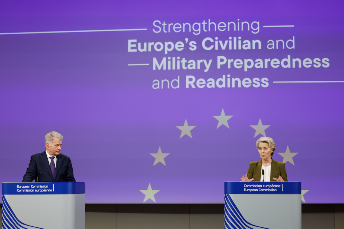 Ursula von der Leyen, President of the European Commission, takes part in a press conference where Sauli Niinistö, her special adviser, presents the report on strengthening Europe’s civil and military preparedness.