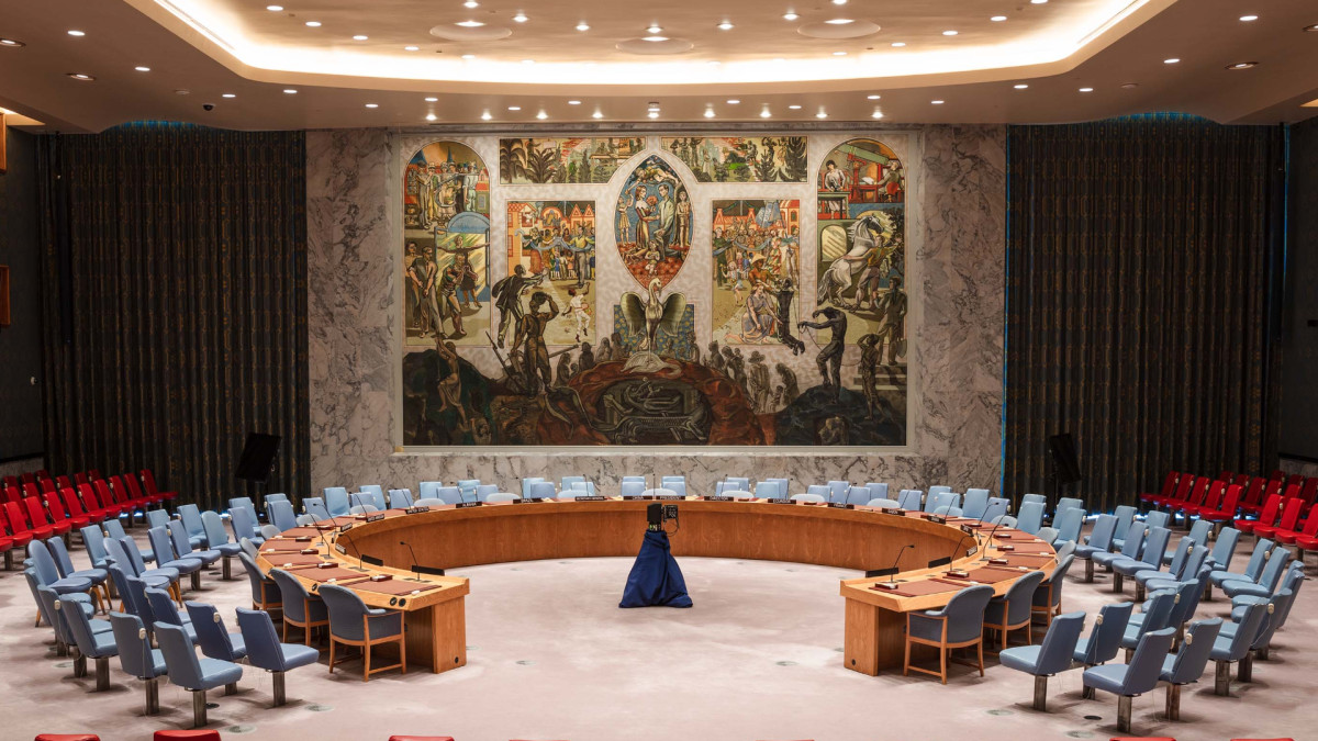 La sala del Consejo de Seguridad de la ONU, vacía.