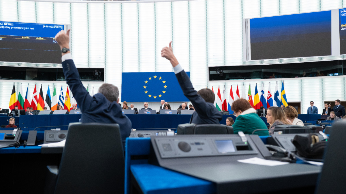 Eurodiputados votan en una sesión plenaria.