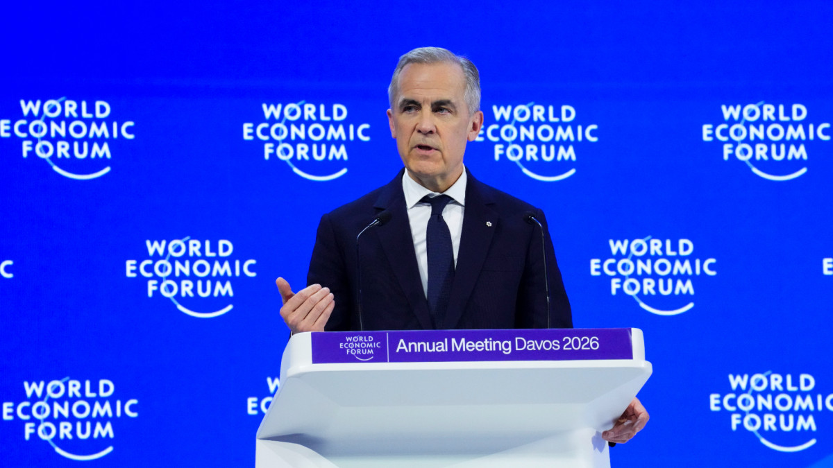El primer ministro Mark Carney durante su intervención en el Foro de Davos.