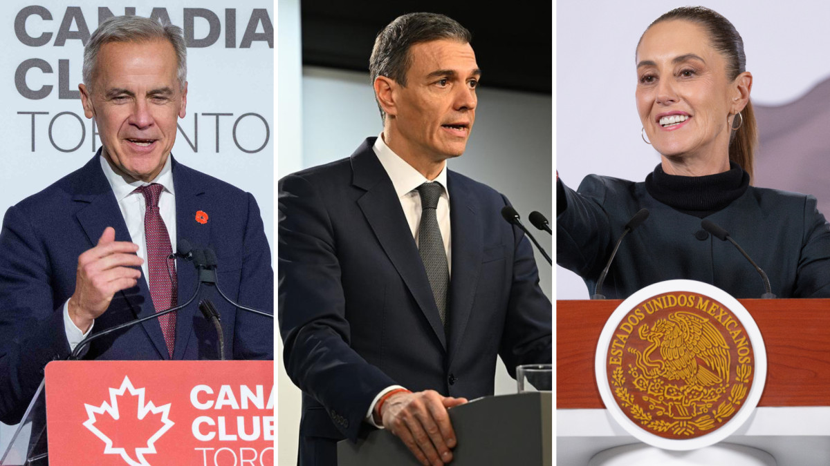 De izquierda a derecha: Mark Carney, Pedro Sánchez y Claudia Sheinbaum.