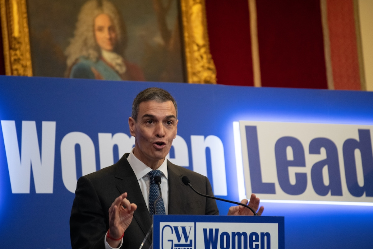 Pedro Sánchez speaks at the 'Women leading the UN in the 21st century' conference.