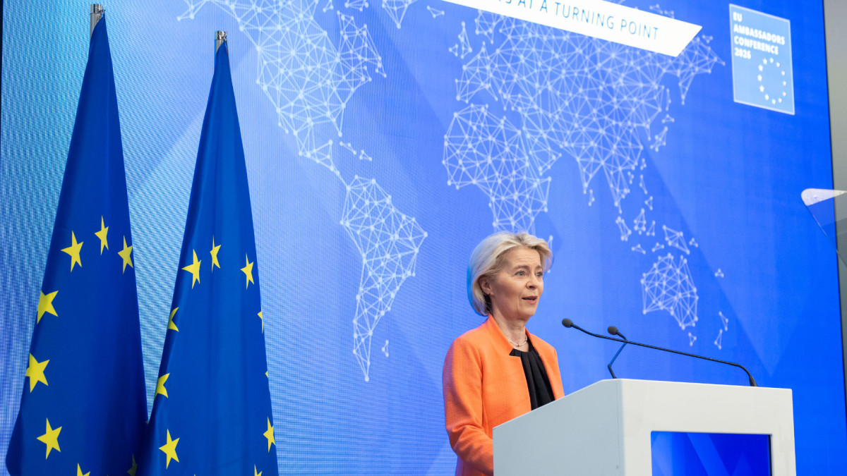 The President of the European Commission, Ursula von der Leyen, during her speech at the Ambassadors’ Conference on 9 March.