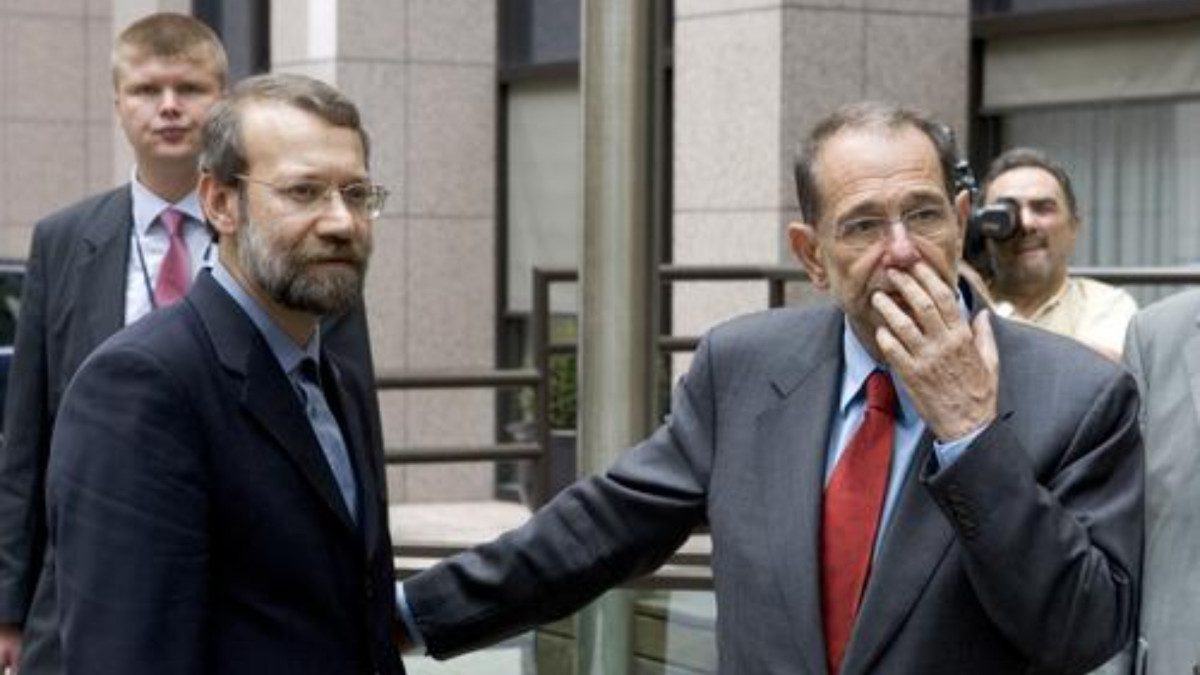 Alí Larijaní (izquierda) y Javier Solana (derecha) durante una de sus negociaciones.