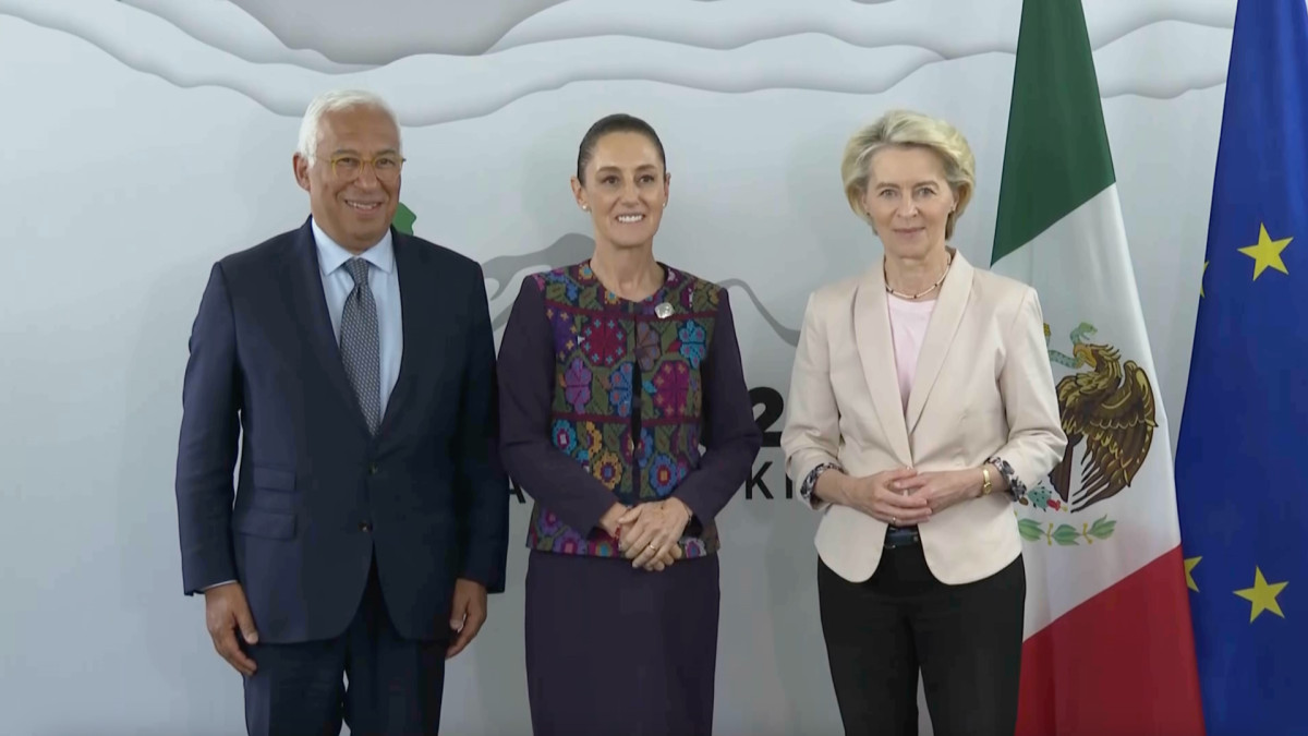 From left to right: António Costa, President of the European Council; Claudia Sheinbaum, President of Mexico; Ursula von der Leyen, President of the European Commission. | European Council
