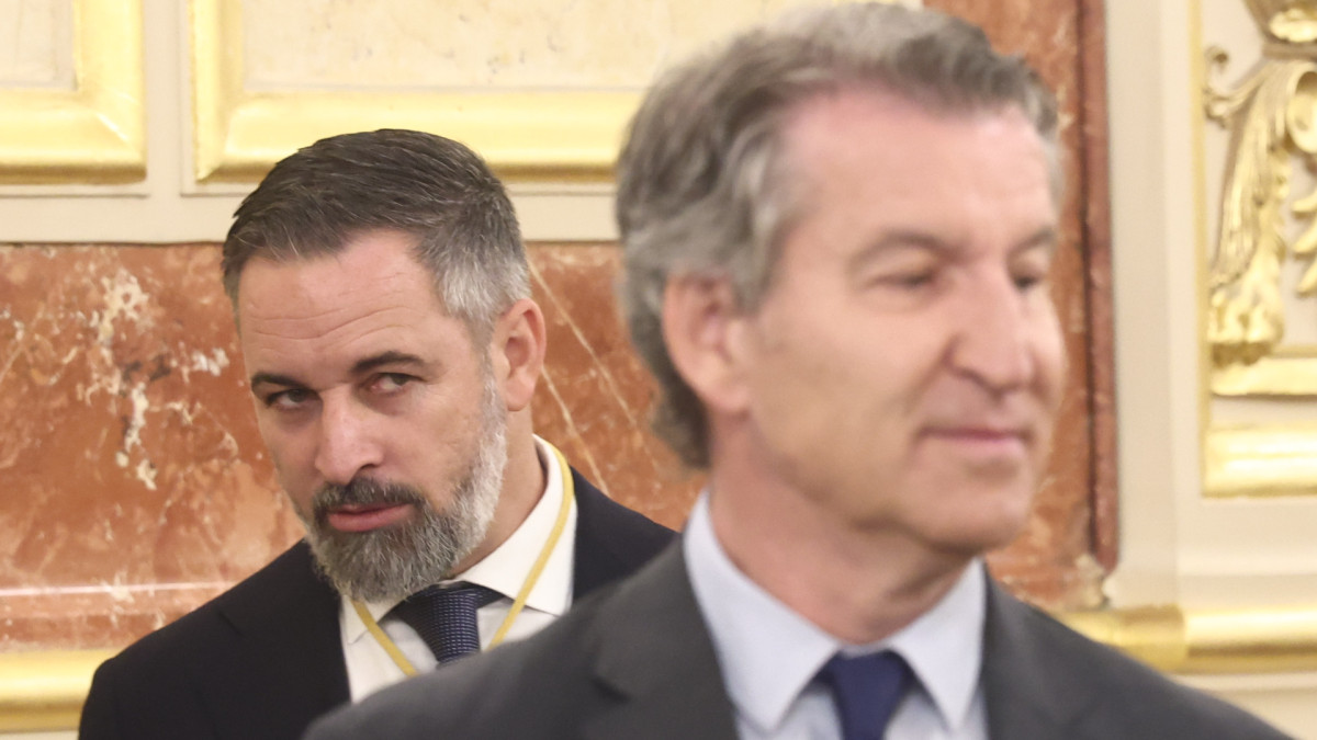 Santiago Abascal, líder de Vox, y Alberto Núñez Feijóo, presidente del Partido Popular.