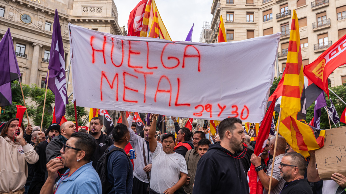 Trabajadores del sector del metal durante una huelga en Barcelona.