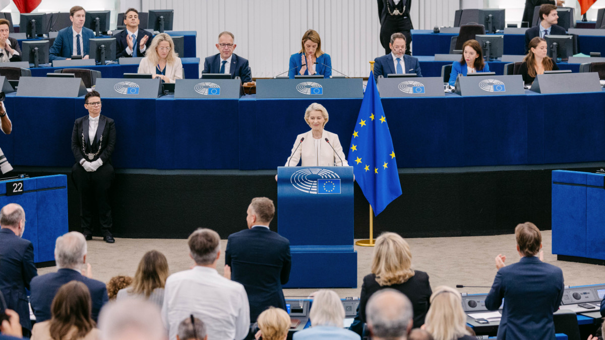 La presidenta de la Comisión Europea durante el discurso.