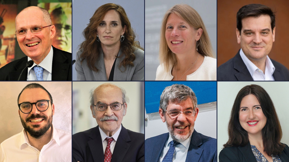 De izquierda a derecha y de arriba hacia abajo: Walter Ricciardi, Mónica García, Francesca Colombo, Tomás Zapata, Andrea Lamberti, Andreu Mas-Colell, Alberto Nadal y Helena Legido-Quigley.